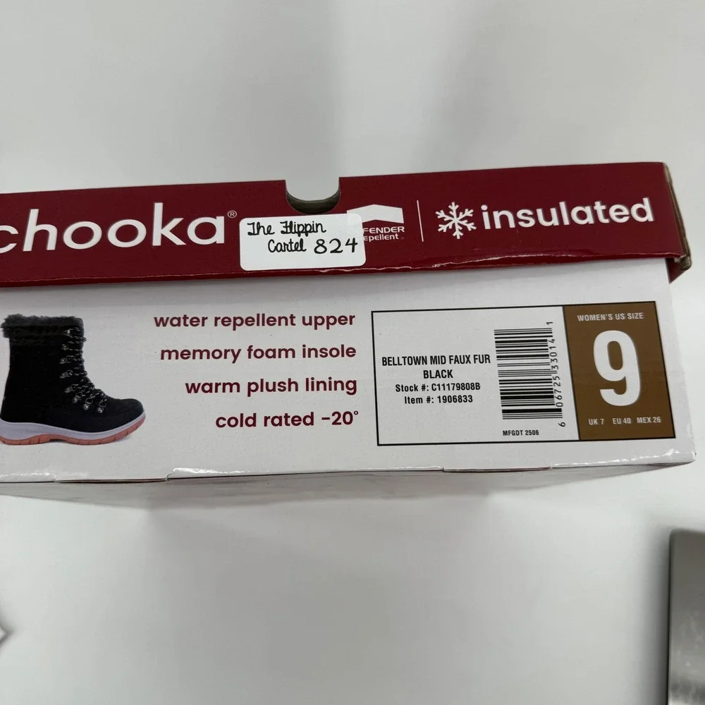 Chooka Belltown Mid Faux Fur Black Winter Boots Insulated Water Repellent Size 9